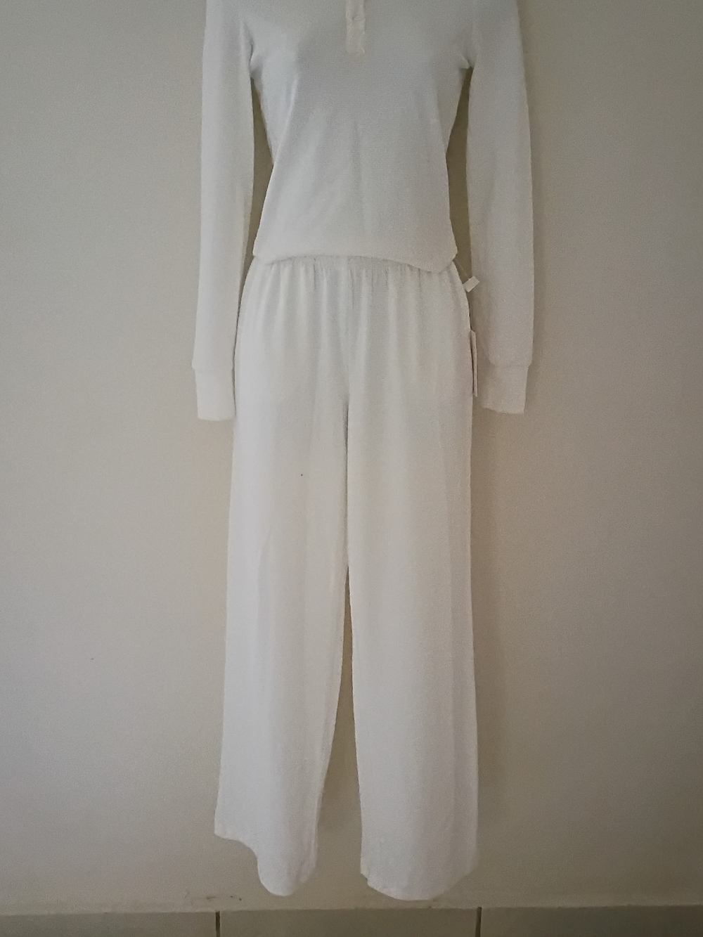 White Long Sleeve Top and Wide Leg Pant Set